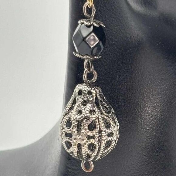 Vintage Silver & Black Drop Earrings - Picture 2 of 3